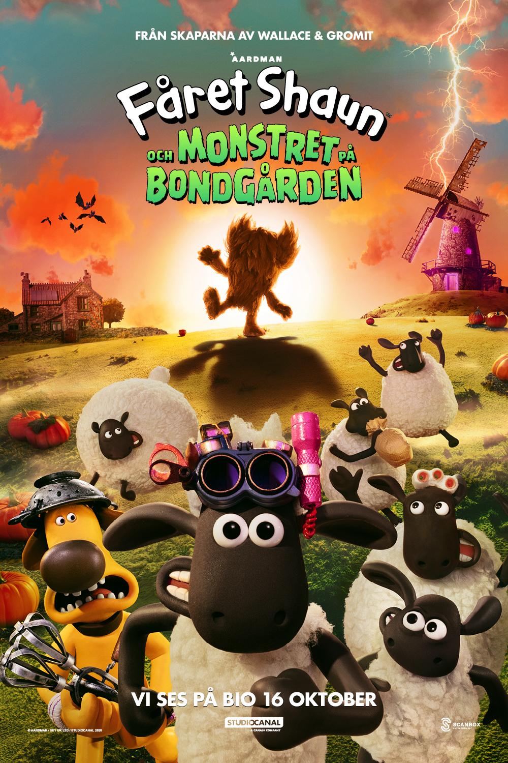 Filmaffisch: Fåret Shaun och Monstret på Bondgården (sv. tal)